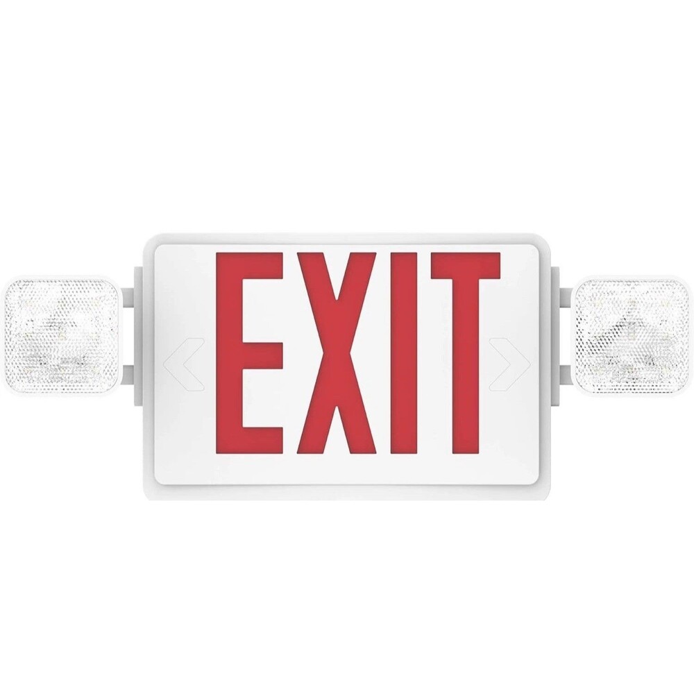 Sunco Red Exit Sign w Two Adjustable Square LED Emergency Lights 94V-0 Fire Resi